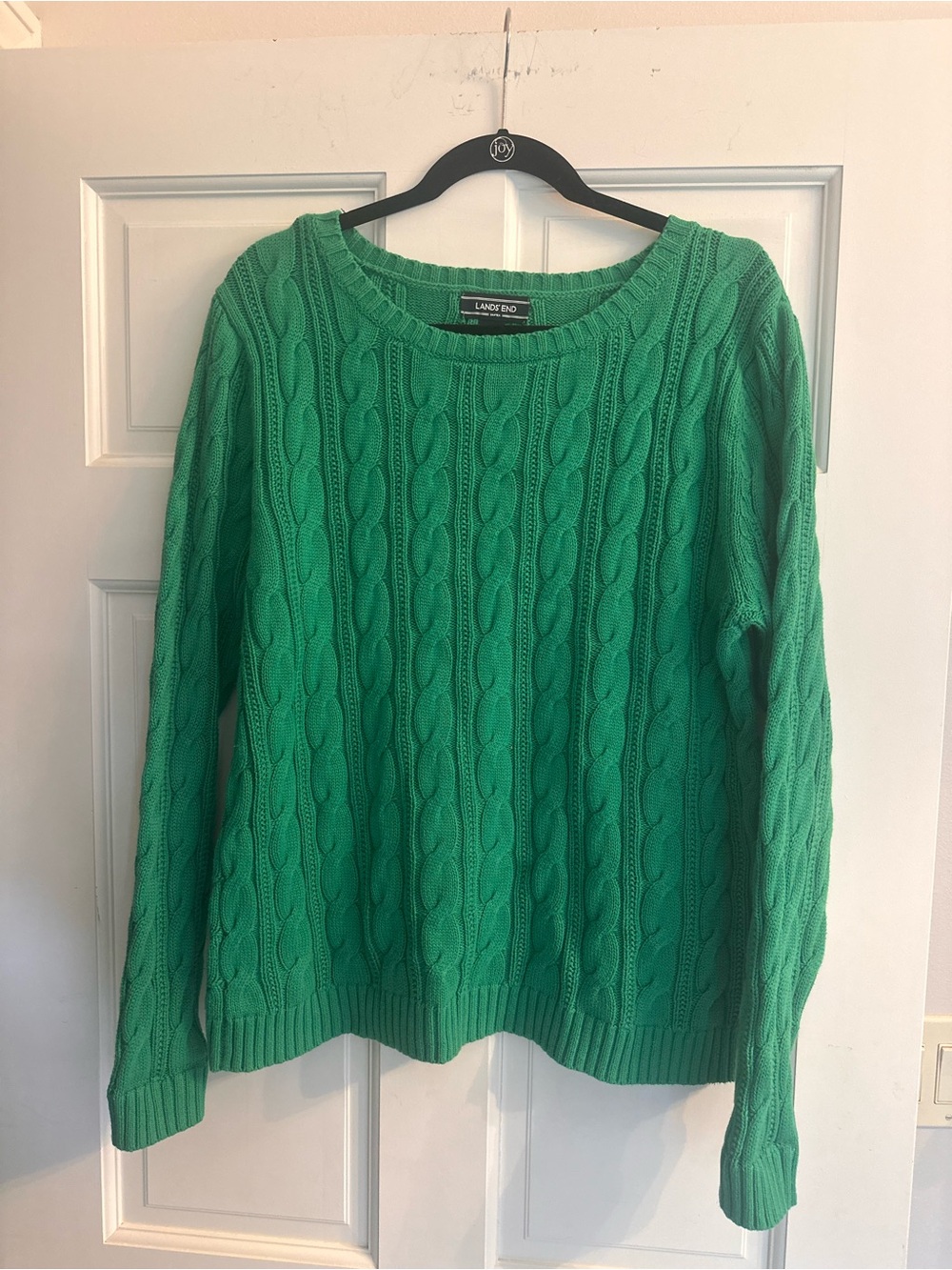 NWOT Lands' End Emerald Green Cable-Knit Crewneck Sweater
